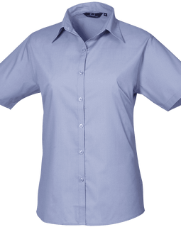 Premier Short Sleeve Poplin Blouse Plain Work Shirt